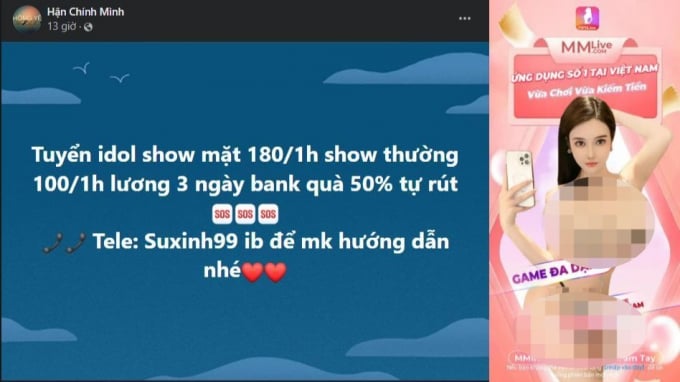 Quảng cáo “bắt mắt” của app MM live và tuyển dụng trên mạng ẢNH CHỤP MÀN HÌNH