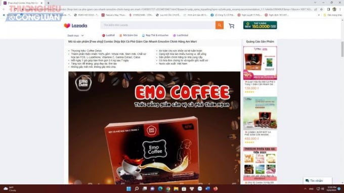 Sản phẩm Emo Coffee được rao bán trên mạng internet với những lời giới thiệu hấp dẫn.
