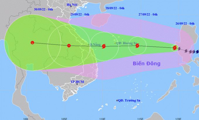 Vị trí và huớng di chuyển của bão Noru - Nguồn: Trung tâm Dự báo khí tượng thủy văn quốc gia