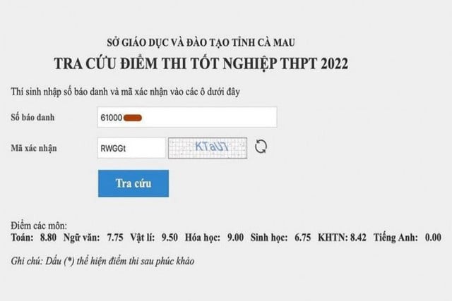 Kết quả bài thi của nam sinh H.N.T.
