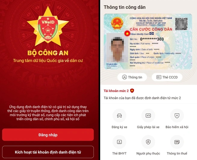 Giao diện ứng dụng VNeID.