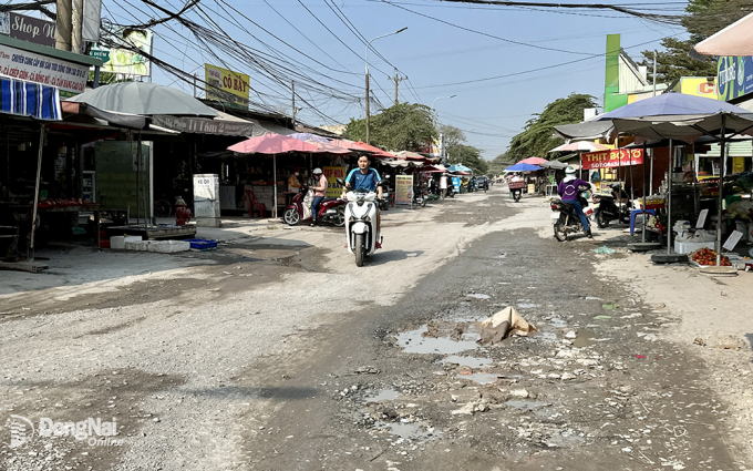 Đường Nguyễn Thái Học đi qua KP.4A và KP.4B, P.Trảng Dài (TP.Biên Hòa) đã xuống cấp trầm trọng với nhiều “ổ voi”, “ổ gà”. Ảnh: Đ.Tùng