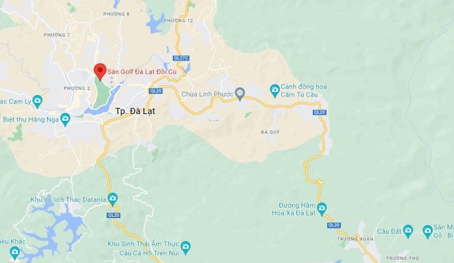 Sân golf Đồi Cù nằm vị trí đắc địa trung tâm TP Đà Lạt, tỉnh Lâm Đồng. Ảnh: Google Maps.