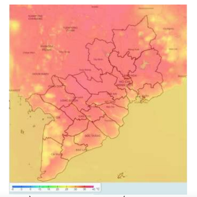 Bản đồ dự báo nhiệt cao nhất trong 24 giờ tới Đài Khí tượng Thủy văn khu vực Nam bộ