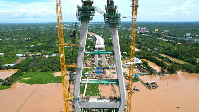 Cầu Mỹ Thuận 2 trên địa bàn tỉnh Vĩnh Long đang được thi công. Ảnh: Internet.