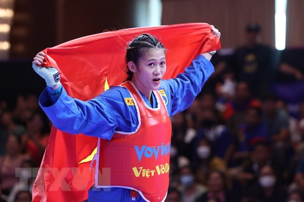 Đỗ Phương Thảo giành HCV đối kháng hạng cân 60kg nữ. (Ảnh: Hoàng Linh/TTXVN)
