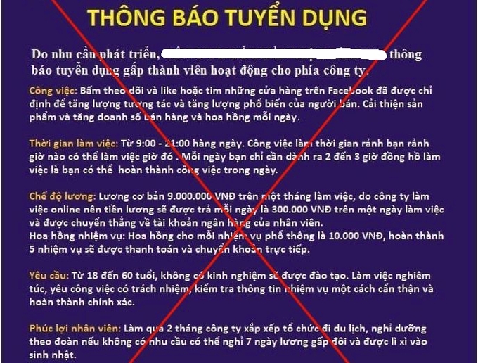 Các đối tượng lừa đảo thường xuyên dùng danh nghĩa các công ty có tên tuổi để đăng tuyển dụng