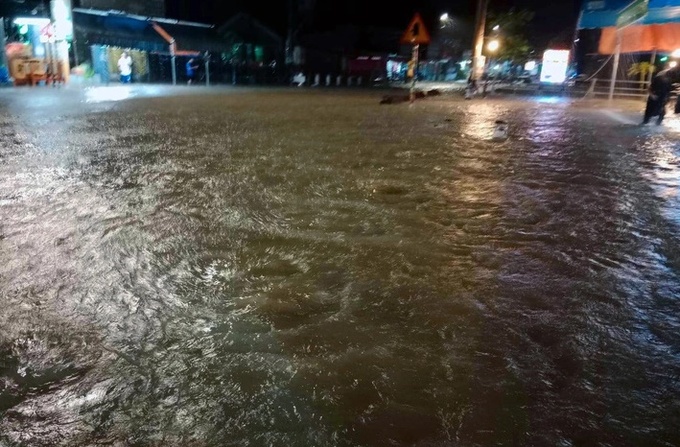 Khu vực cống Lò Rèn, đoạn qua xã Long Tân, huyện Nhơn Trạch, Đồng Nai ngập nặng sau trận mưa lớn chiều tối 27-6 - Ảnh: VĂN PHÊ