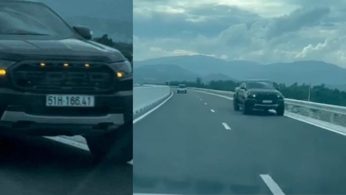 Chiếc xe bán tải chạy ngược chiều trên cao tốc Nha Trang - Cam Lâm (ảnh chụp màn hình)