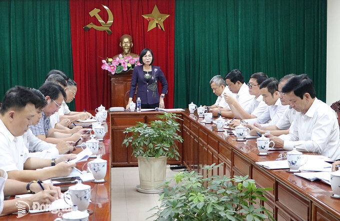 Phó chủ tịch UBND tỉnh Nguyễn Thị Hoàng phát biểu chỉ đạo tại phiên họp
