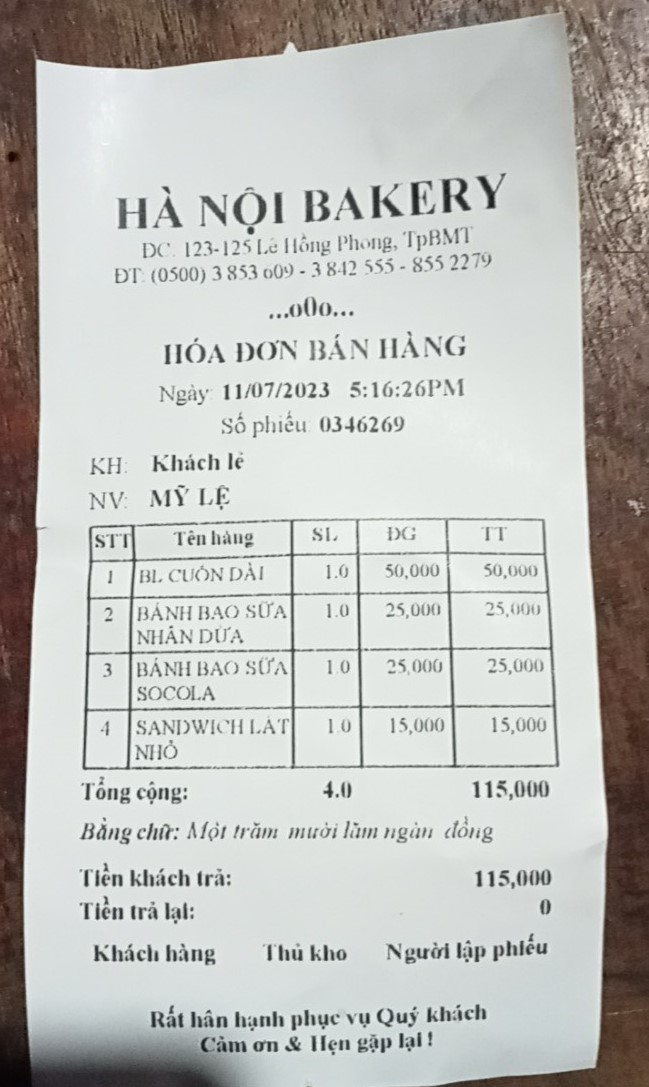 Hóa đơn bán hàng ngày 11-7 mà khách hàng mua