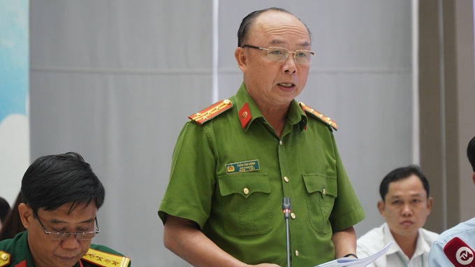 Đại tá Trần Văn Chính chia sẻ tình hình an ninh trật tự 9 tháng của năm 2023. (Ảnh: TL).