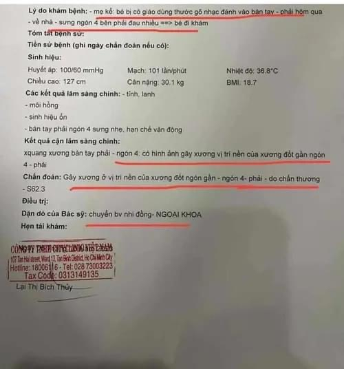 Kết quả kiểm chụp X-Quang tay phải của học sinh (Ảnh:PHCC)