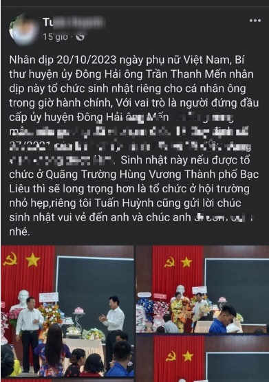 Tài khoản đăng hình ảnh kèm thông tin cho rằng ông Mến tổ chức sinh nhật trong giờ hành chính trên mạng xã hội