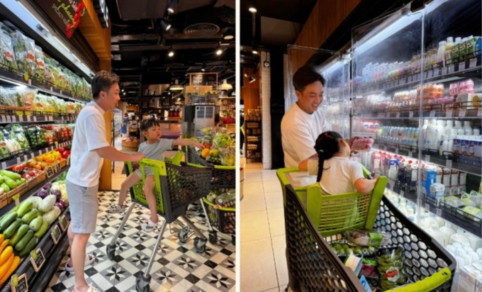 Cường Đô La đưa con đi siêu thị