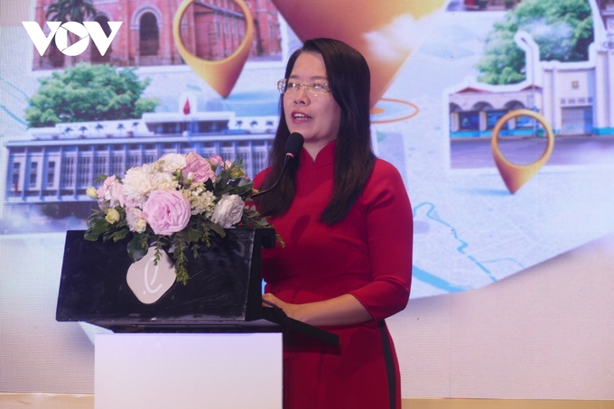 Bà Nguyễn Thị Ánh Hoa, Giám đốc Sở Du lịch TP.HCM phát biểu tại họp báo giới thiệu Tuần lễ Du lịch TP.HCM năm 2023.