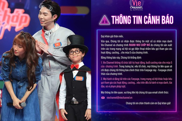 Thông báo của nhà sản xuất gameshow Nhanh như chớp nhí được đăng tải trên fanpage chính thức.
