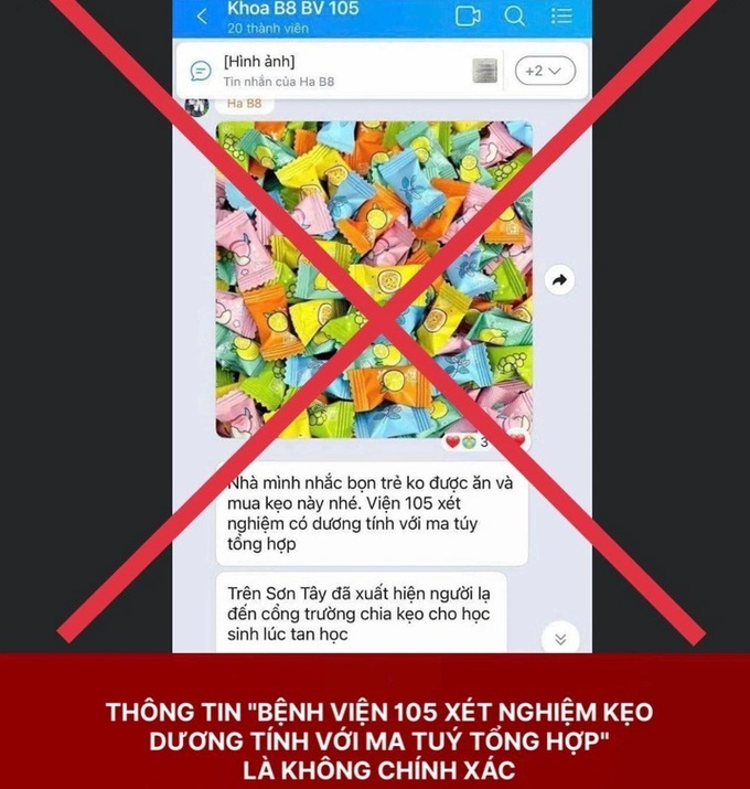 Bệnh viện Quân y 105 (Sơn Tây, Hà Nội) bác tin đồn xét nghiệm kẹo dương tính với ma túy đang được lan truyền - Ảnh: BVCC