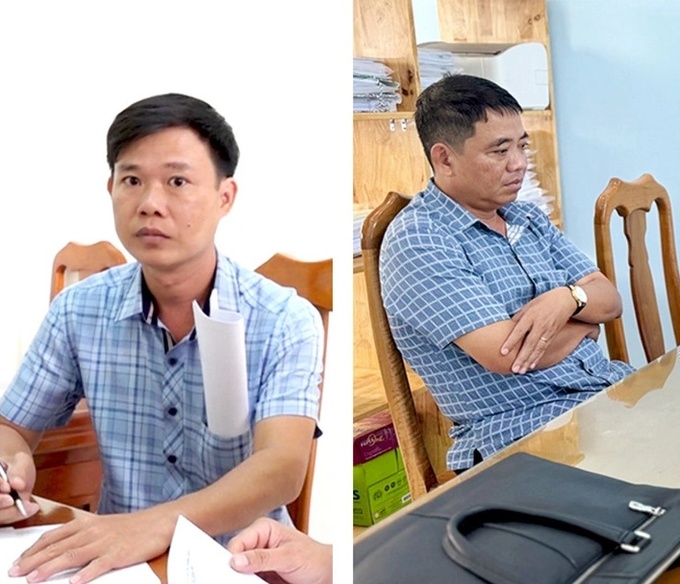 Bị can Minh (bên trái) và Phong bị khởi tố do liên quan lập khống hồ sơ công trình - Ảnh: TIẾN VĂN
