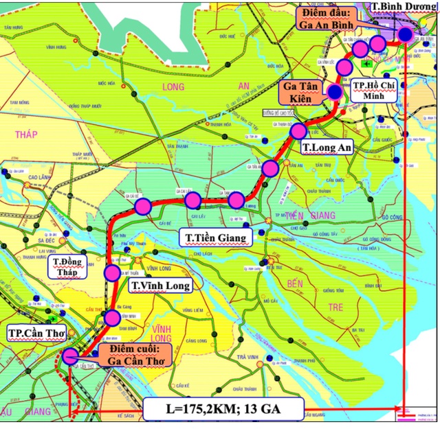 Vị trí hướng tuyến của dự án đường sắt TP HCM - Cần Thơ do liên danh tư vấn dự án thực hiện trước đó