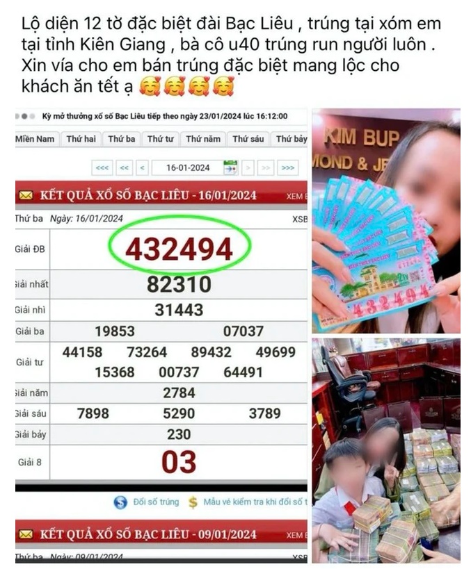 Thông tin 1 khách hàng ở tỉnh Kiên Giang trúng 12 tờ vé số đặc biệt được lan truyền trên mạng xã hội