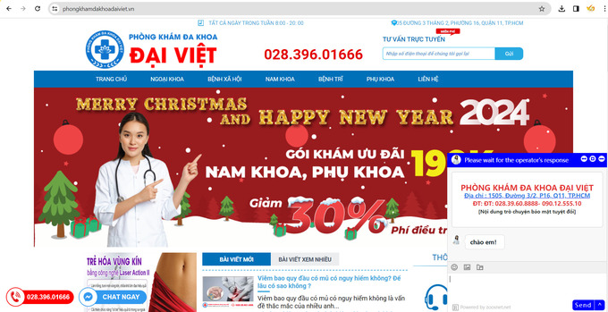 Website quảng cáo của Phòng khám đa khoa Đại Việt. Ảnh chụp màn hình