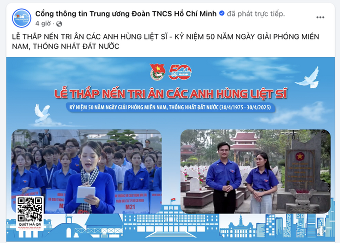 Buổi lễ phát sóng trực tiếp trên các nền tảng số của Đoàn TNCS Hồ Chí Minh