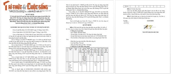 Quyết định phê duyệt KQLCNT Gói thầu số 05: Thi công xây dựng công trình, thuộc dự án Đường giao thông nông thôn tuyến bờ Đông Kênh Trần Ỵ, xã Khánh Bình Đông. (Nguồn: MSC)