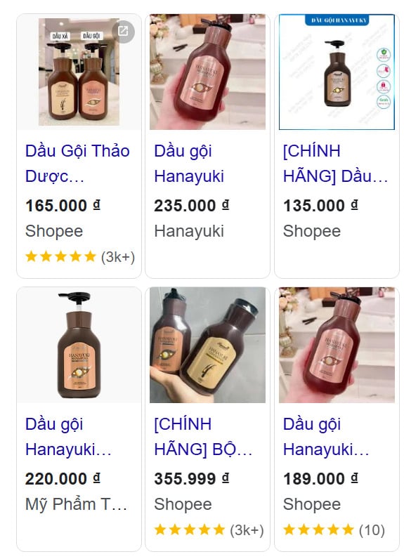 Hình ảnh dầu gội Hanayuki được quảng cáo trên internet. ảnh chụp màn hình