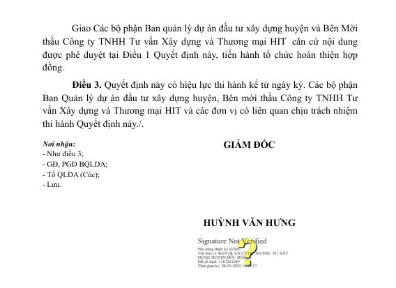 Ngày 28/03/2025, Ông Huỳnh Văn Hưng - Giám đốc Ban QLDA ĐTXD huyện Đức Hòa đã phê duyệt Công ty TNHH Đầu tư và Xây dựng Quảng Thuận – Long An trúng gói thầu thi công xây dựng hạng mục: San nền với giá hơn 19 tỷ đồng thực hiện trong 20 ngày. Nguồn: MSC