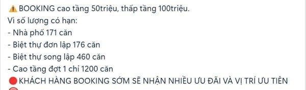 Thông tin “booking” dự án Khu đô thị đường 3/2 TP Vũng Tàu: cao tầng 50 triệu, thấp tầng 100 triệu. Ảnh: Thiên Bảo – Lê Vũ