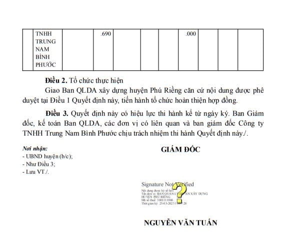 Quyết định phê duyệt KQLCNT gói thầu Nâng cấp đường kết nối ĐT757 với đường từ xã Đakia, huyện Bù Gia Mập về xã Long Hưng, Long Bình huyện Phú Riềng. Nguồn: MSC