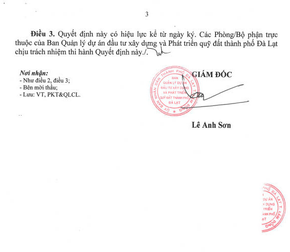 Quyết định phê duyệt KQLCNT Gói thầu số 04: Thi công xây dựng và lắp đặt thiết bị công trình Xây dựng nhà ở xã hội An Sơn phục vụ tái định cư (bao gồm dự phòng). Nguồn: MSC