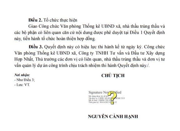 Quyết định phê duyệt KQLCNT Gói thầu số 04: Thi công xây dựng công trình thuộc dự án Nâng cấp, mở rộng đường giao thông Cơi 5 – Đá Bạc. Nguồn: MSC