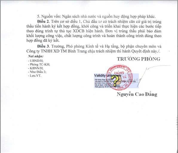 QĐ phê duyệt KQLCNT đề ngày 24/12/2024, tuy nhiên trên văn bản thể hiện ngày ký văn bản là 01/07/2025, ký lúc 18:12:42 do Ông Nguyễn Cao Đẳng - Trưởng phòng Phòng Kinh tế, Hạ tầng và Đô thị huyện Tân Hưng (cũ) ký số. Nguồn: MSC