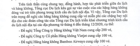 Văn bản của Phó Tổng Cục trưởng Tổng cục Du lịch Hà Văn Siêu vừa ký văn bản gửi tới 3 hãng hàng Vietnam Airlines, Vietjet Air, Bamboo Airways.