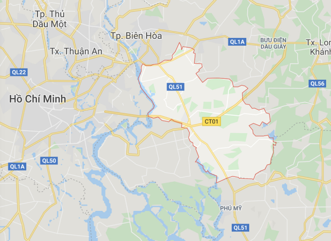Huyện Long Thành ngay sát TP.HCM. Ảnh chụp bản đồ
