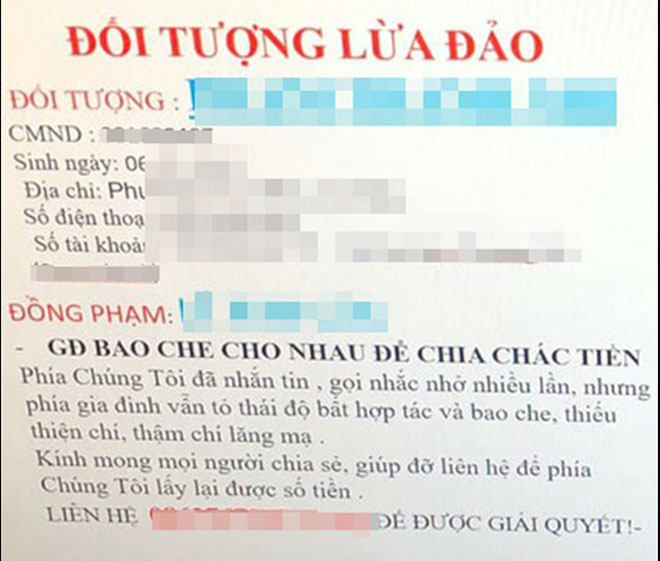 Một tờ “khủng bố” khách hàng mà nhân viên công ty đăng tải, gửi cho người thân, bạn bè khách hàng.