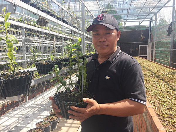 Anh Tuấn trong vườn lan rừng của mình ở huyện Trảng Bom. Ảnh: Hương Giang