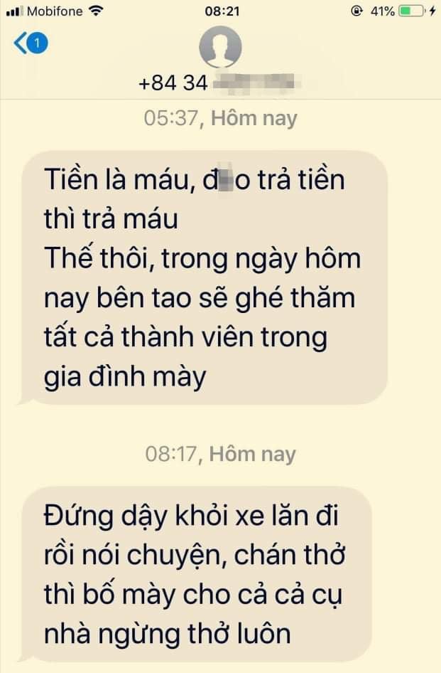 Tin nhắn đe doạ một người tàn tật dù người này không vay nợ.