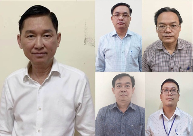 Bị can Trần Vĩnh Tuyến (ảnh to) cùng 4 bị can vừa bị khởi tố.
