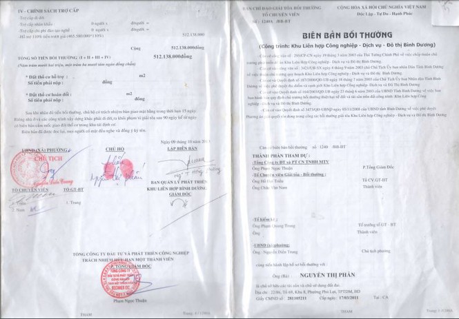 Trong khi chưa có quyết định thu hồi đất nhưng ngày 19/11/2013 bà Phấn bị ép vào ký biên bản bồi thường và nhận tiền đền bù
