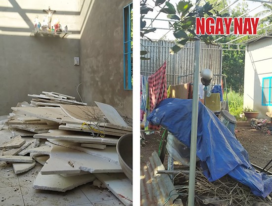 Góc nhà bà Liên bị ông Hùng cho người đến đập phá, tháo dỡ hôm 9/7. Ảnh: Xuân Thời