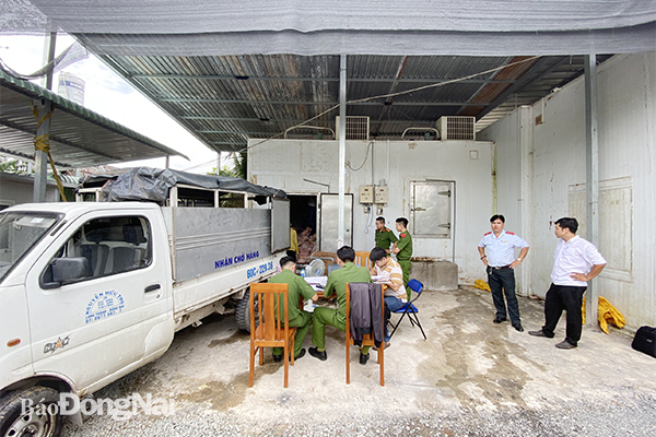 Lực lượng liên ngành kiểm tra các kho đông lạnh của Công ty TNHH thực phẩm Khánh Huy