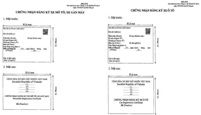 Biểu mẫu Giấy đăng kí xe chất liệu nhựa tổng hợp có tích hợp mã QR.
