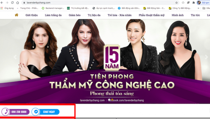 Số Hotline mà VTM Lavender By Chang dùng để tư vấn cho khách hàng (phần đóng khung màu đỏ).