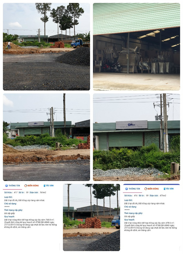 2 thửa 416, 417 tờ 99 có diện tích 1.232 m2 là đất ở đô thị, đất trồng cây hằng năm khác nhưng cũng mọc lên một nhà xưởng hoành tráng liên tục treo biển tuyển công nhân lao động... (Ảnh: HD)