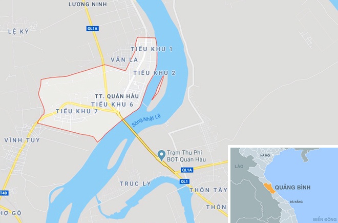 Vụ cháy xảy ra trên đoạn tránh quốc lộ 1, địa phận thị trấn Quán Hàu (khoanh đỏ). Ảnh: Google Maps.
