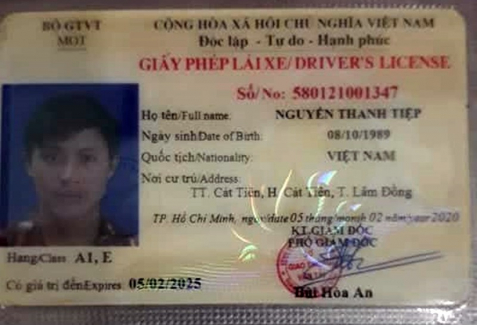 Giấy phép lái xe của Nguyễn Thanh Tiệp.