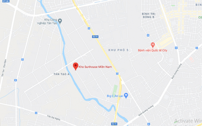 Vị trí xảy ra cháy là Kho Sunhouse Miền Nam. Ảnh: Google maps.